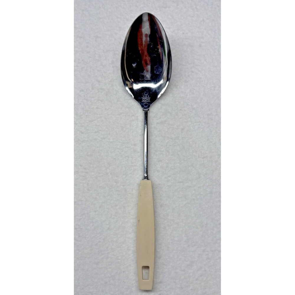 EKCO USA Ivory Handle Solid Serving Spoon 13" Vintage Kitchen Utensil